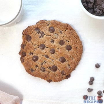 healthy vegan single serve cookie with chocolate chips.