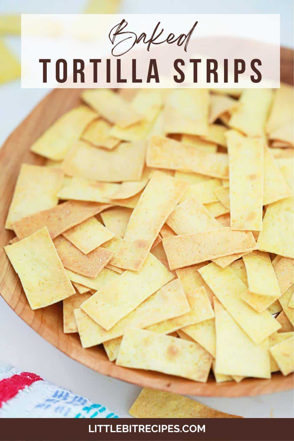 baked tortilla strips with text.