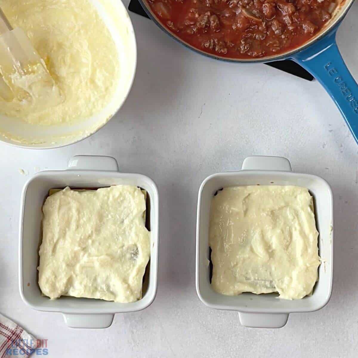 cheese mixture over noodles.