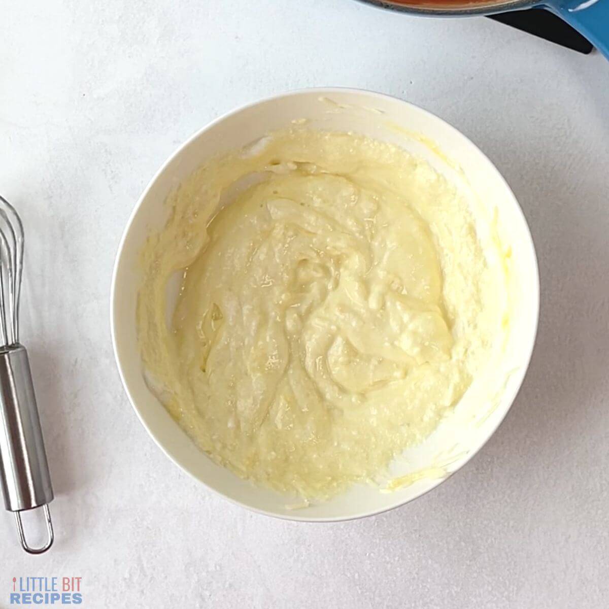 cheese mixture in small white bowl.