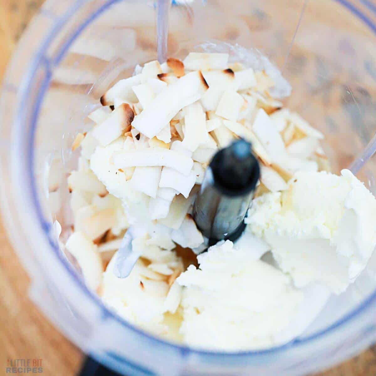 ice cream and toasted coconut added to blender.