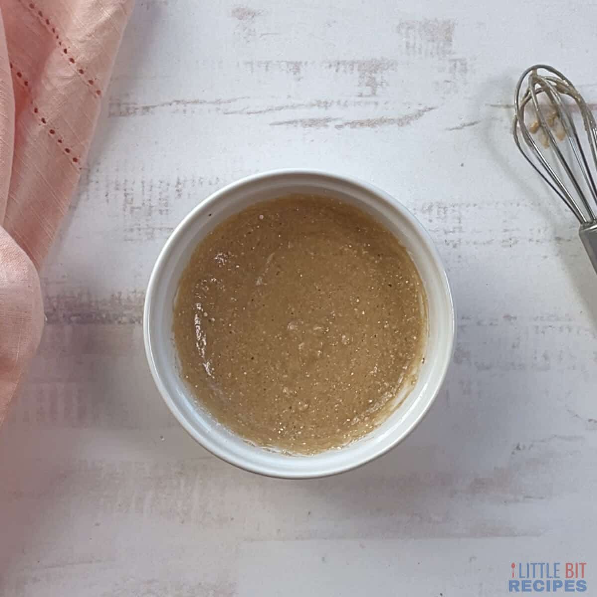 mug cake batter in ramekin.