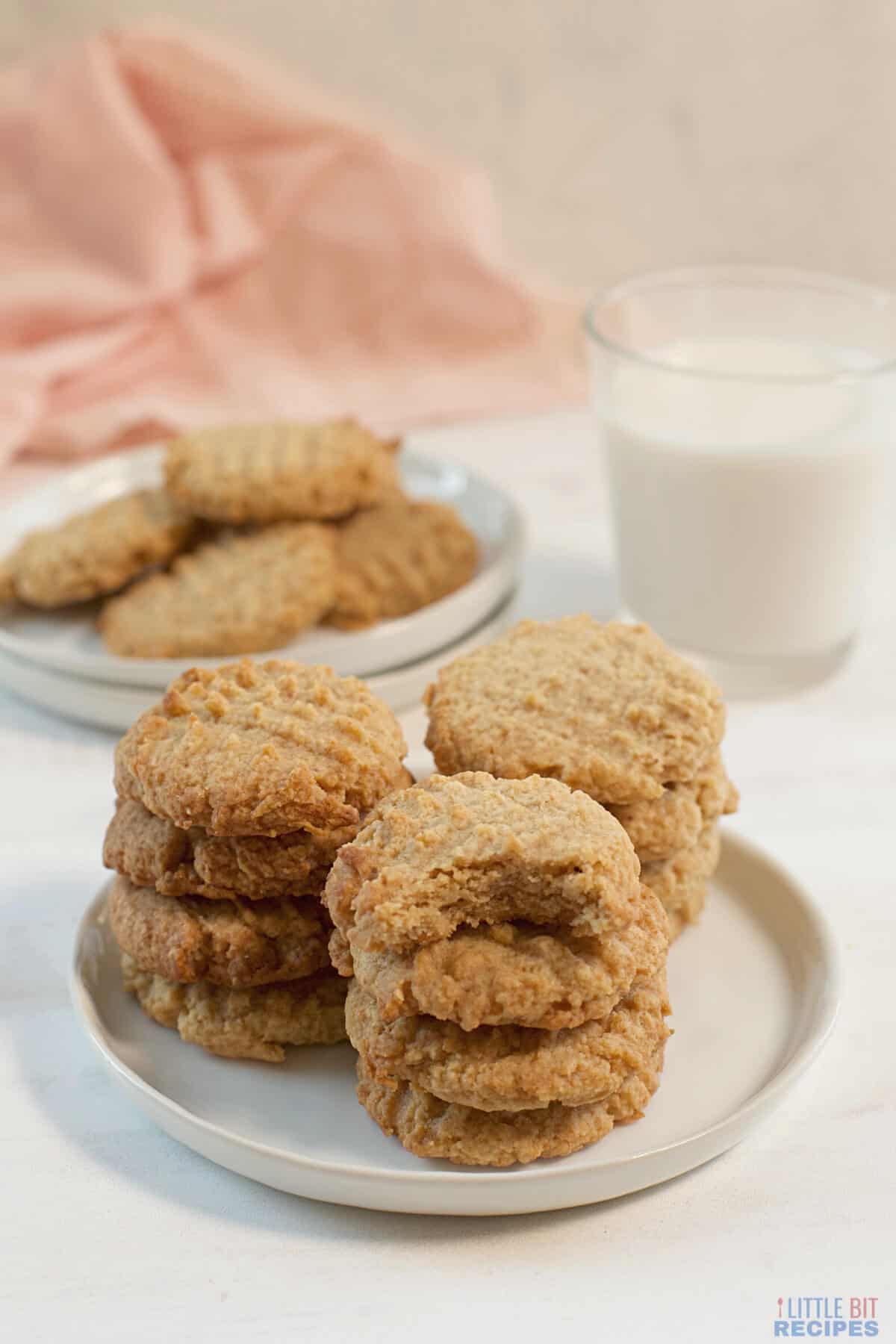 eggless peanut butter cookies stacks with bite.