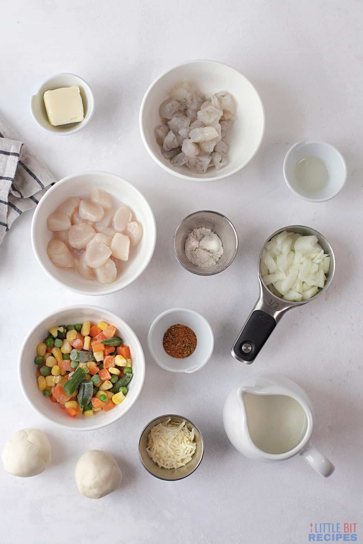 ingredients for a seafood pot pie recipe.