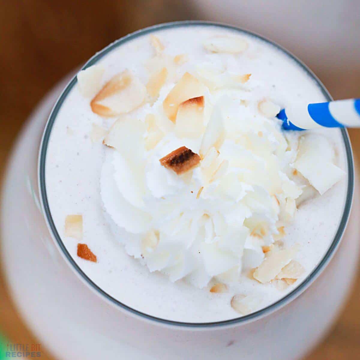 whipped cream and coconut topping.