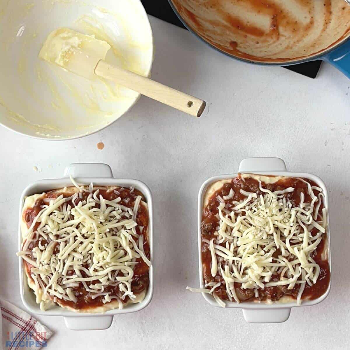 unbaked prepared mini lasagnas.