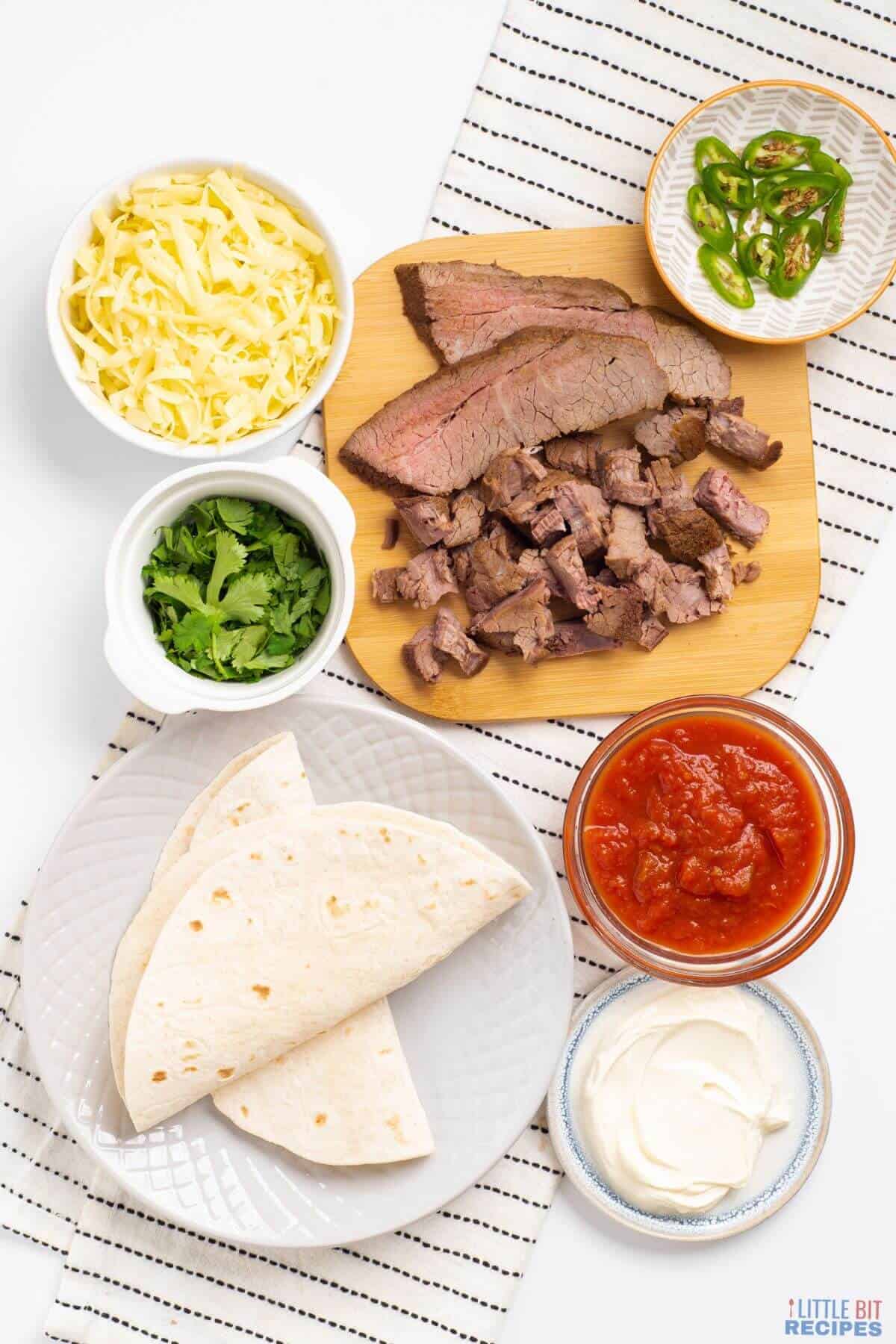 ingredients for carne asada steak quesadillas.