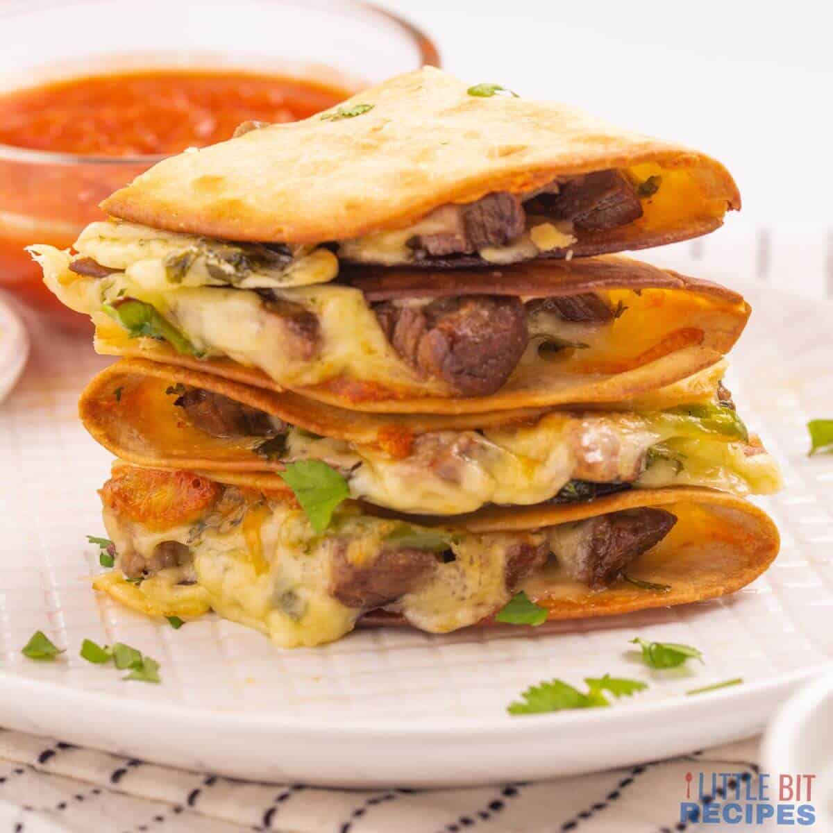 stack of carne asada quesadillas.