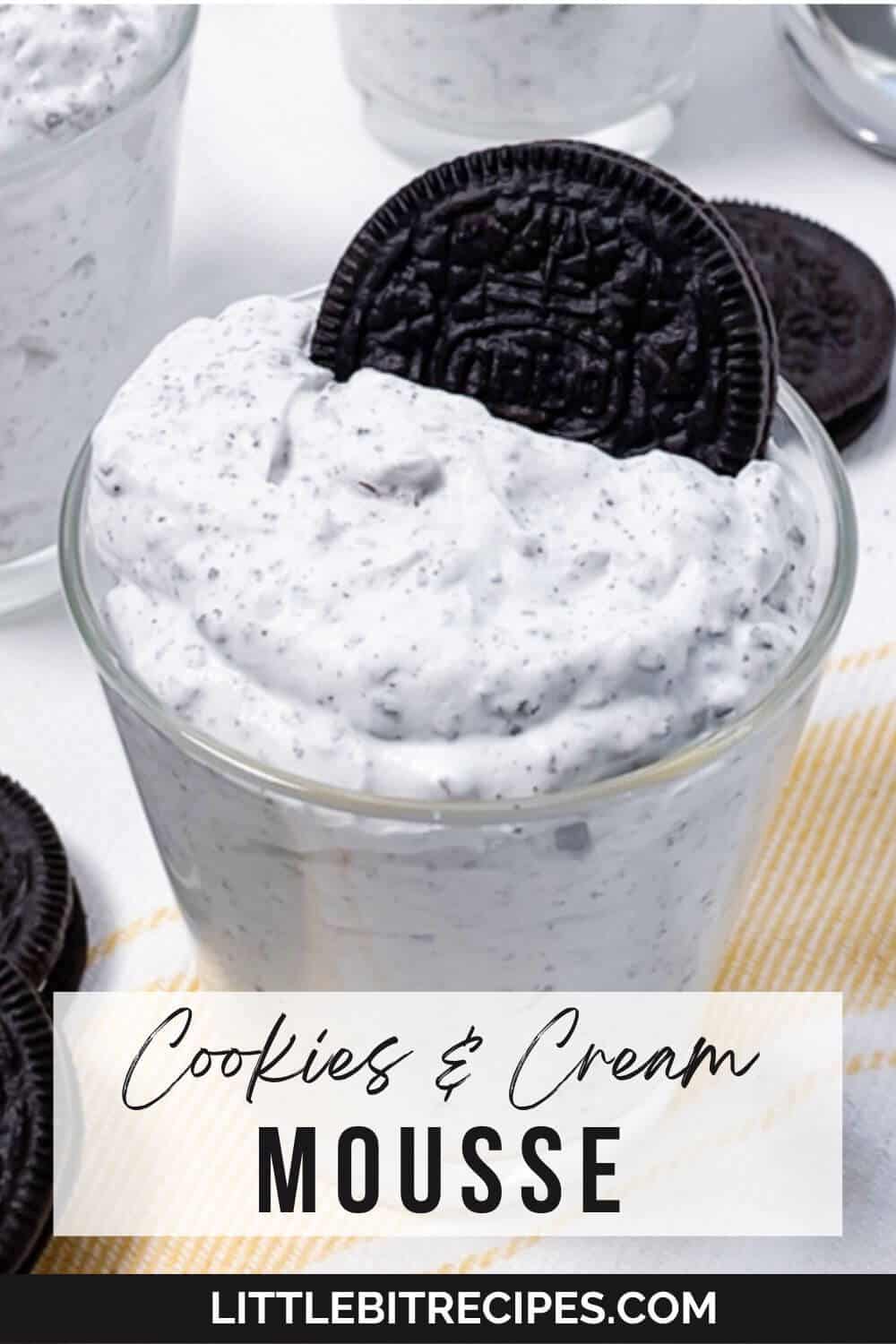 cookies and cream mousse with text.