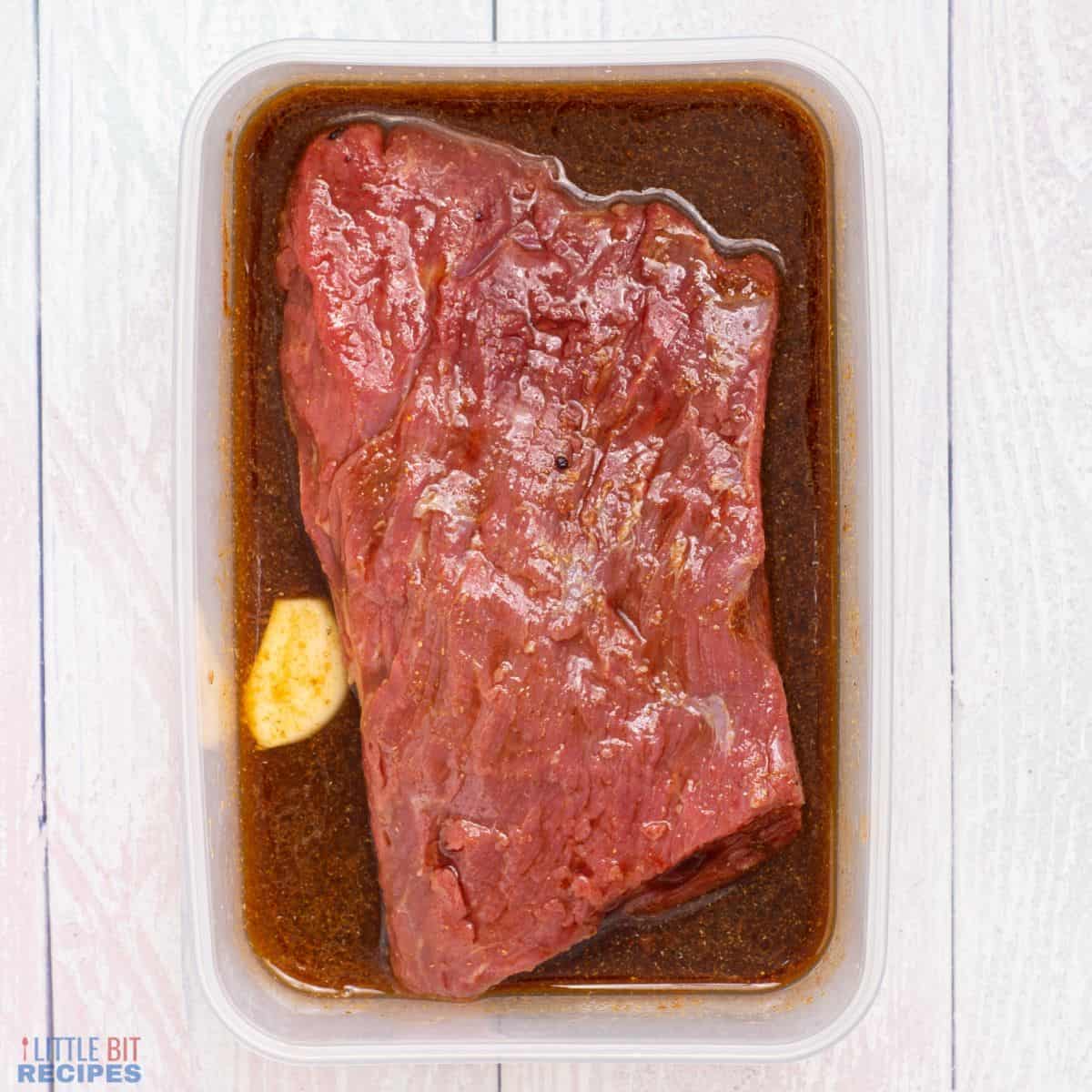 steak in marinade.