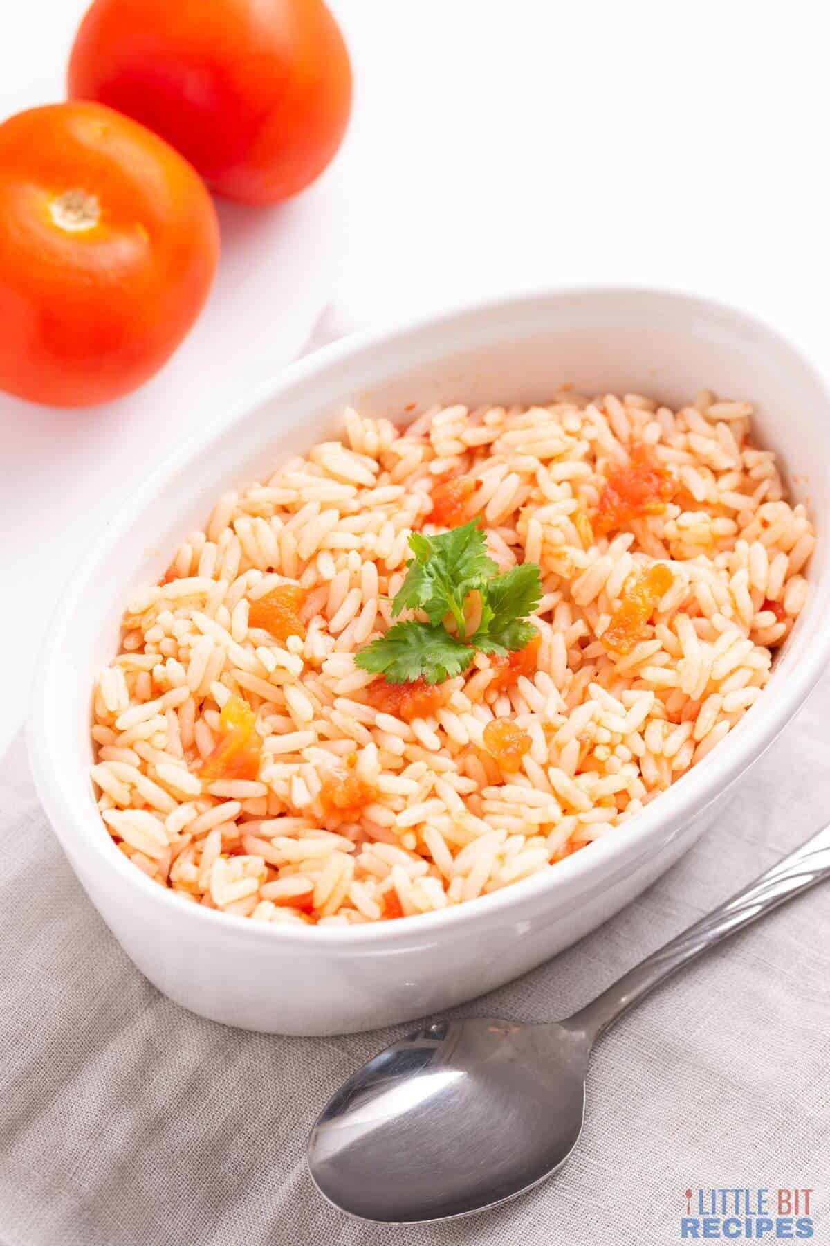 vegan mexican rice in serving dish.