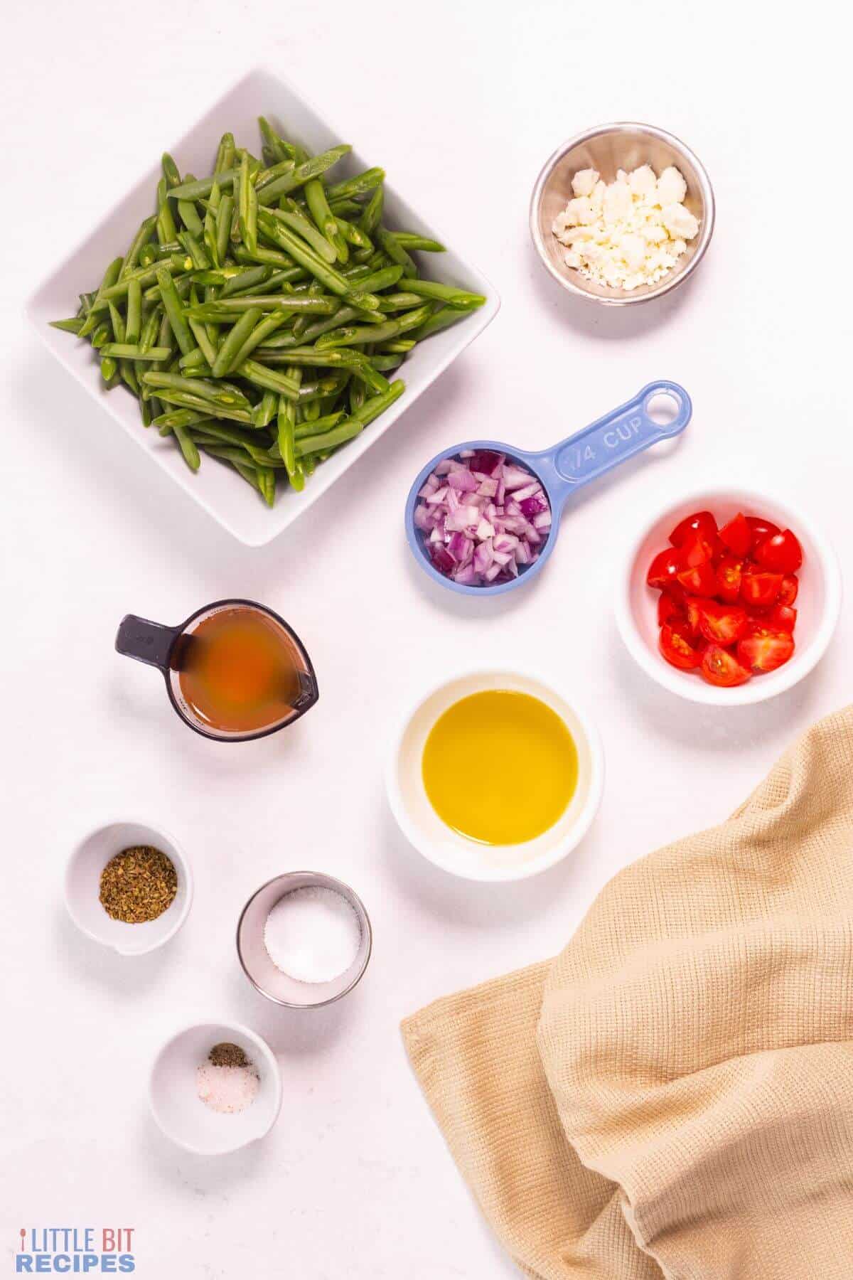 ingredients for green bean tomato salad recipe.