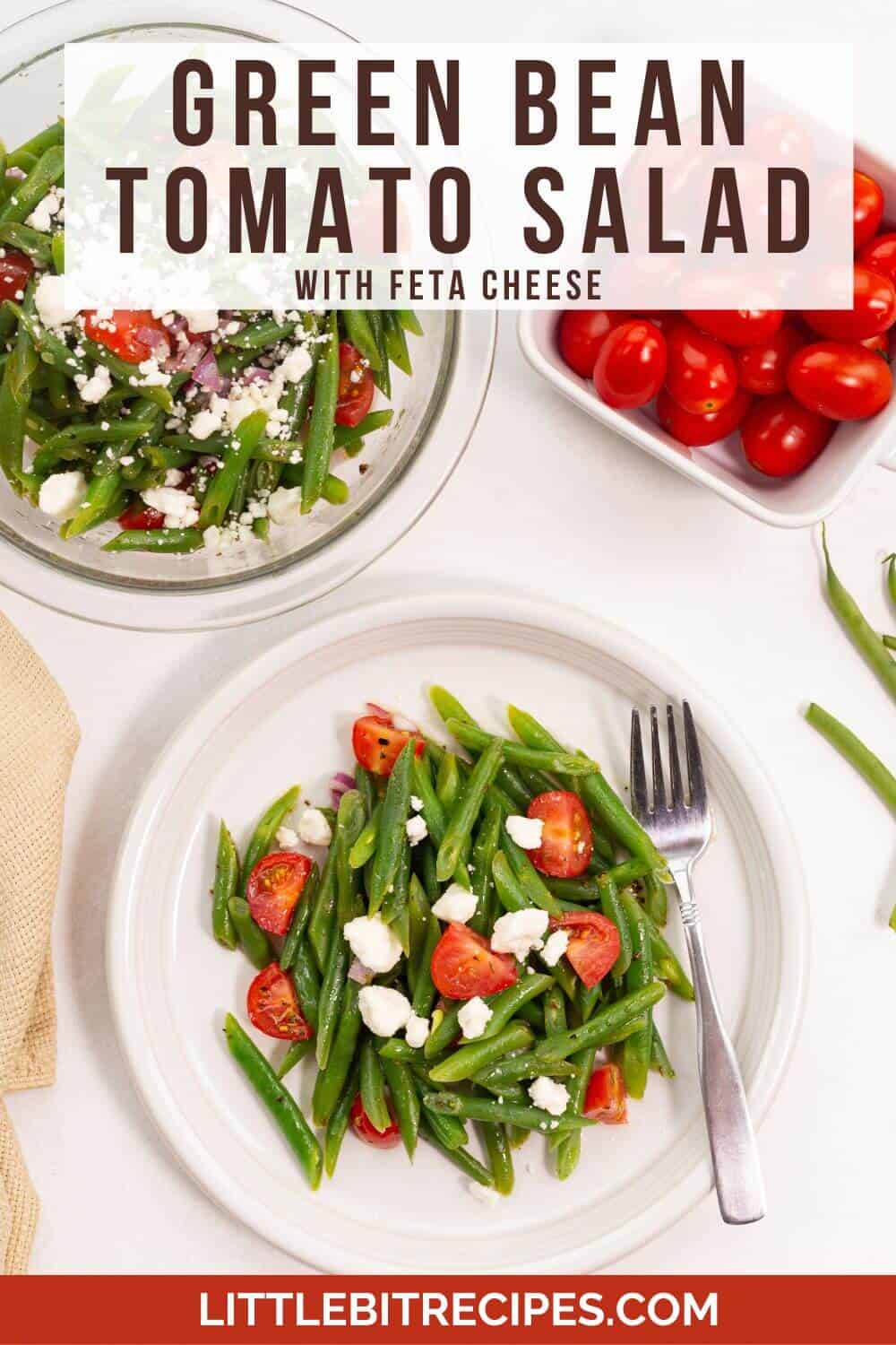 green bean tomato salad with text.