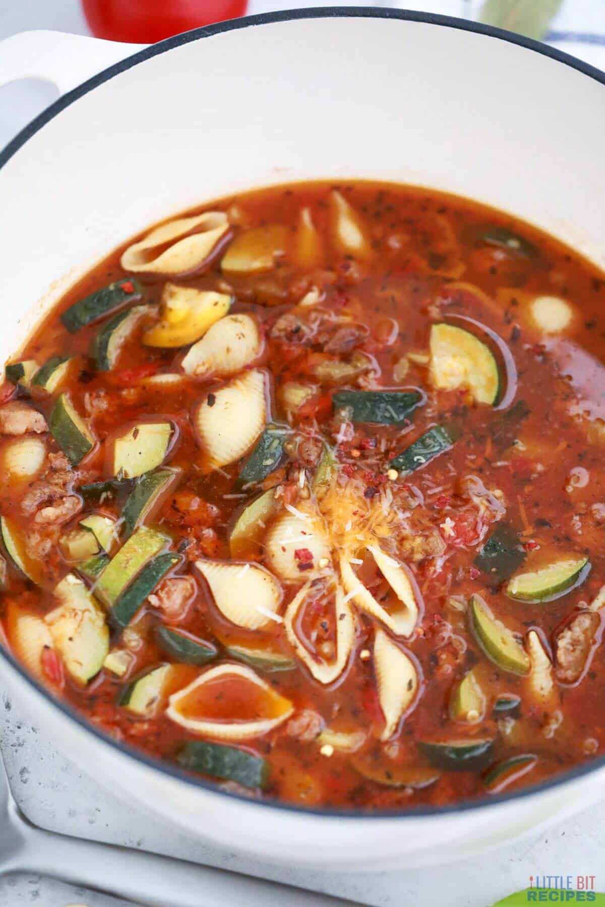 minestrone soup in pot.