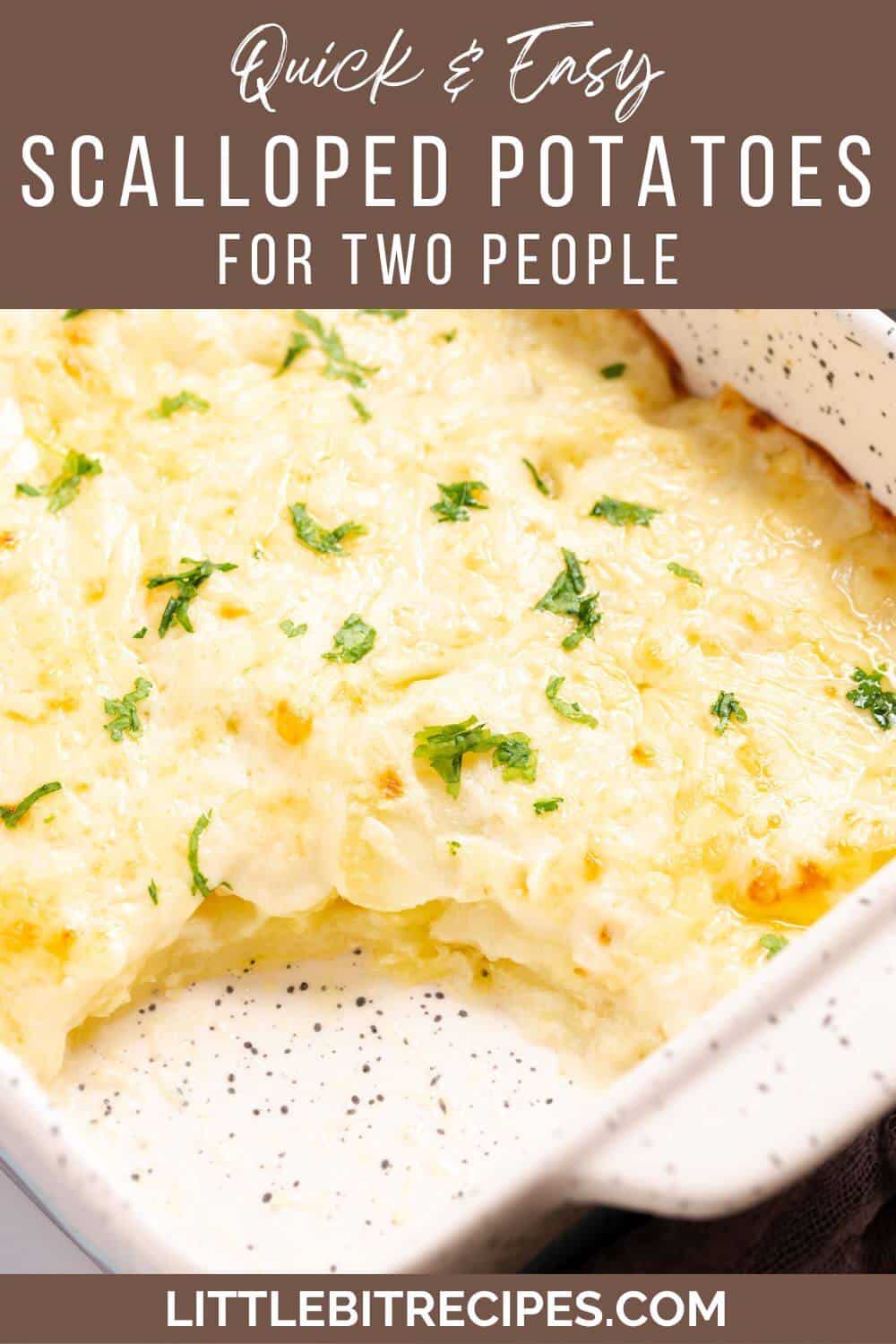 scalloped potatoes with text.