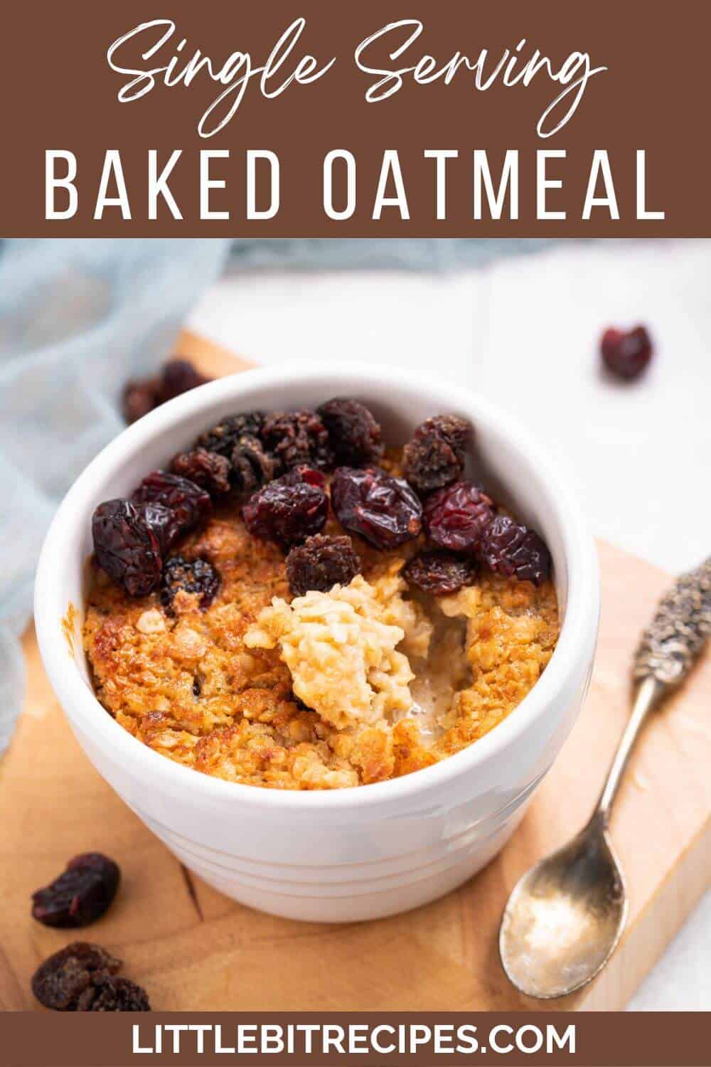 single serve baked oatmeal with text.