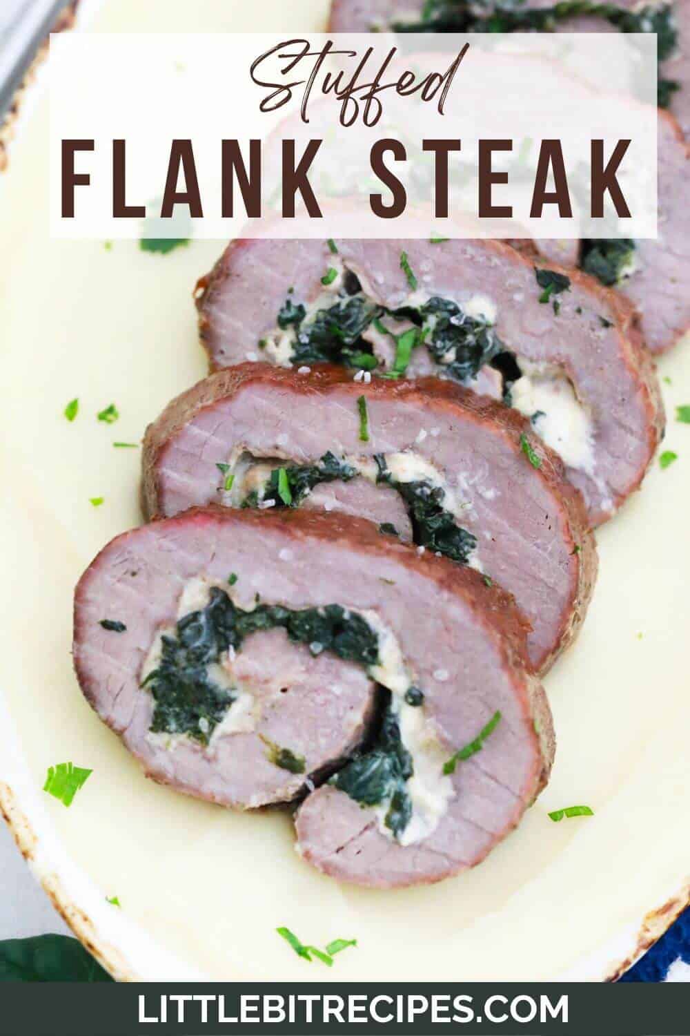 stuffed flank steak with text.