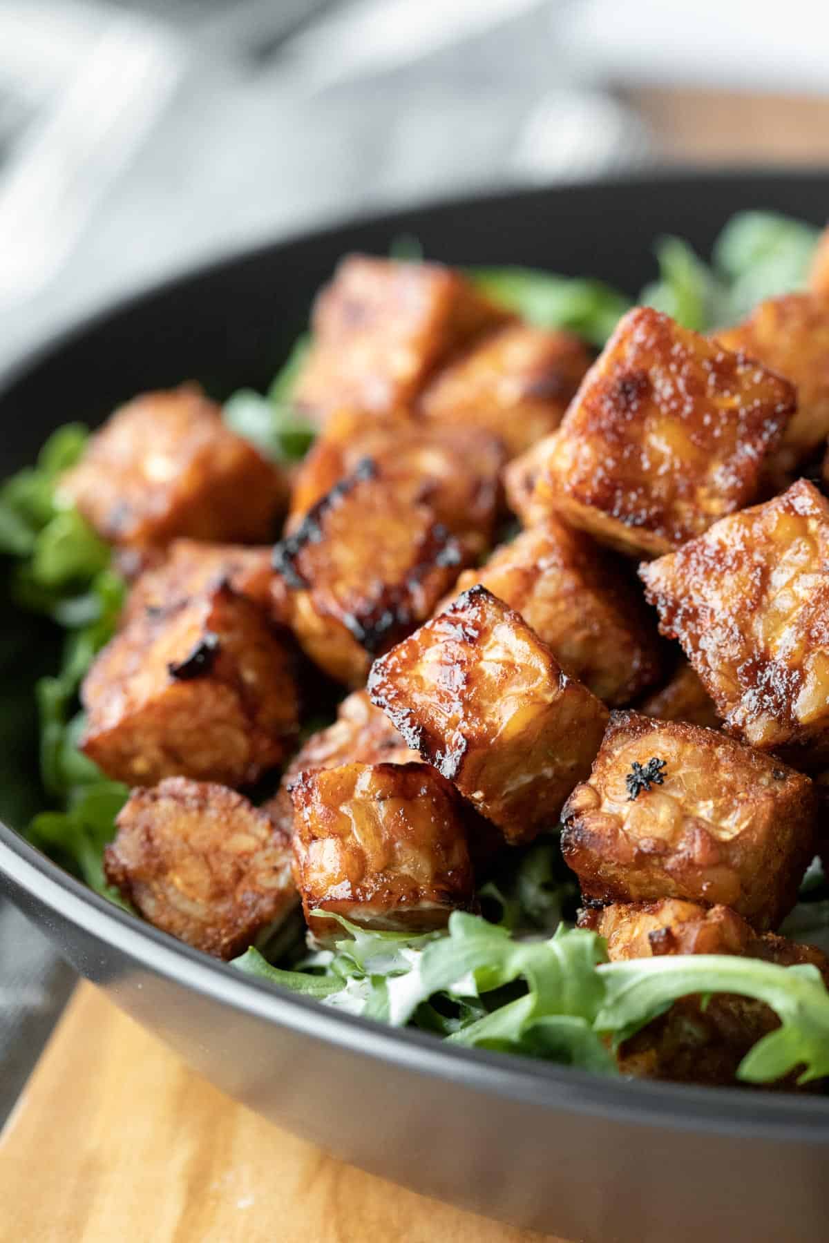 air fryer tempeh with sauce.