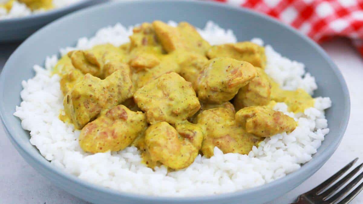 chicken curry on rice.