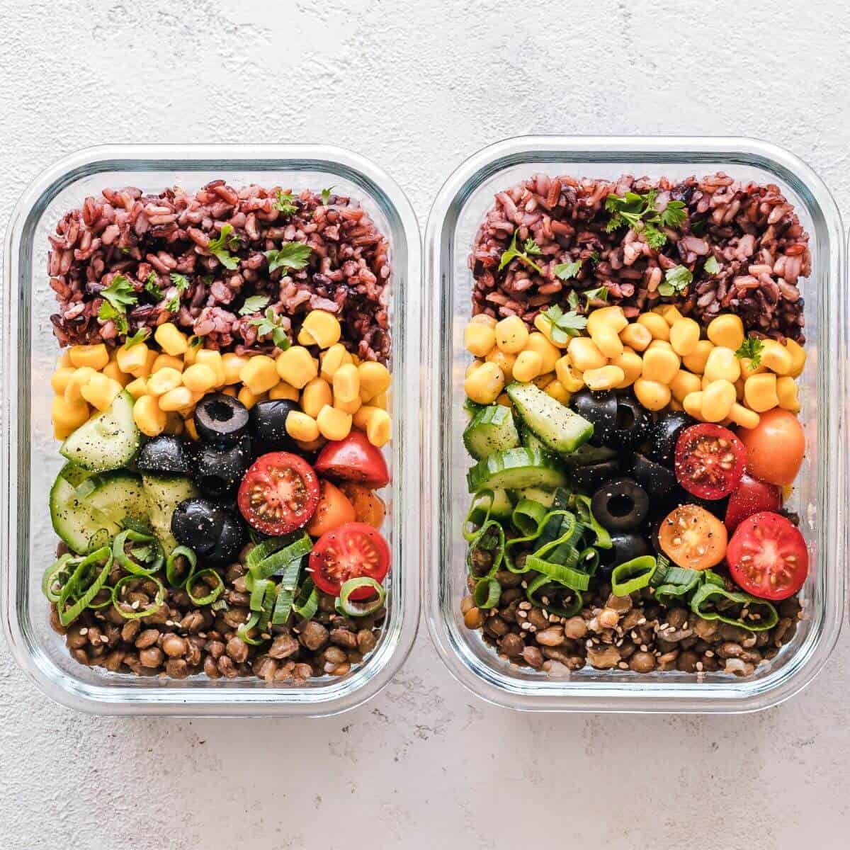 healthy meal prep idea in food storage containers.