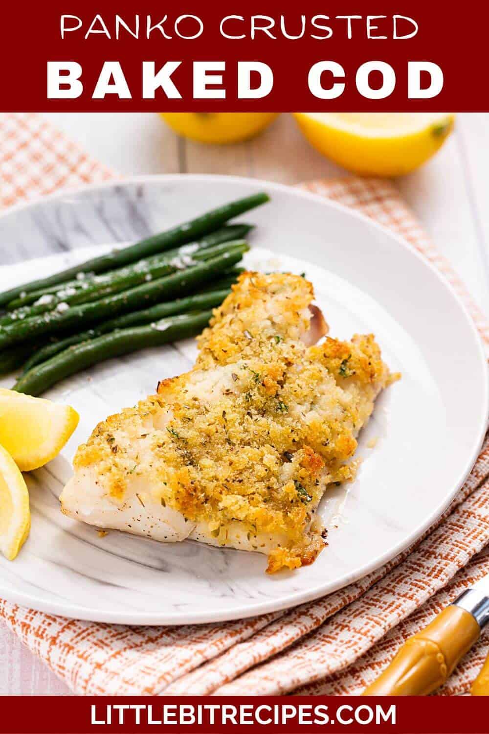 panko crusted baked cod with text.