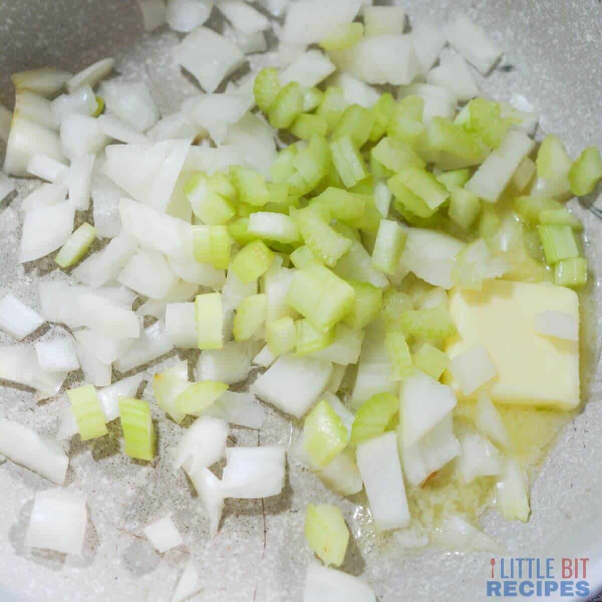 chopped onions and celery in melted butter.