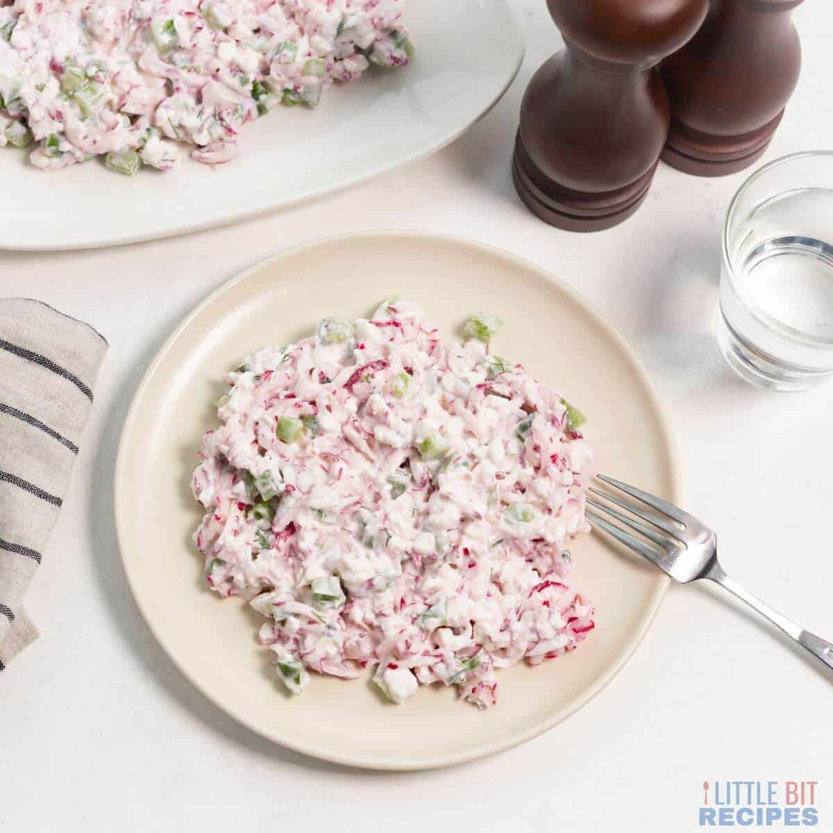 radish salad on serving plate.