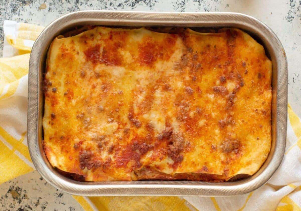 reheated pan of frozen lasagna.