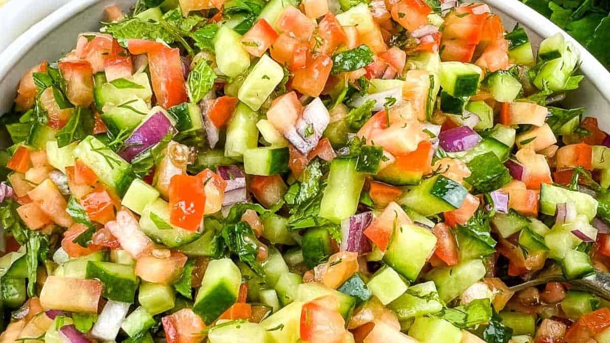 Shirazi salad close-up.