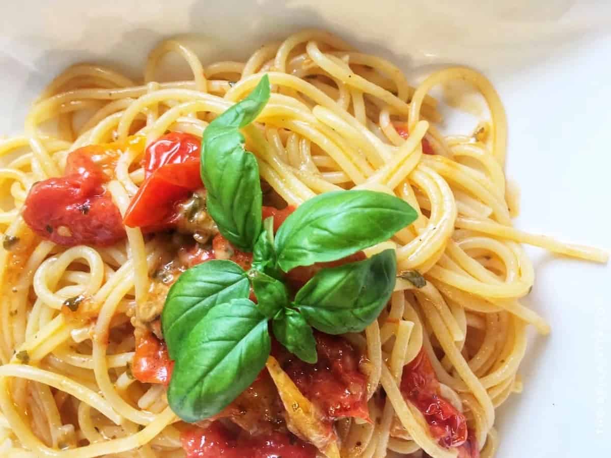 Pasta with fresh tomatoes.