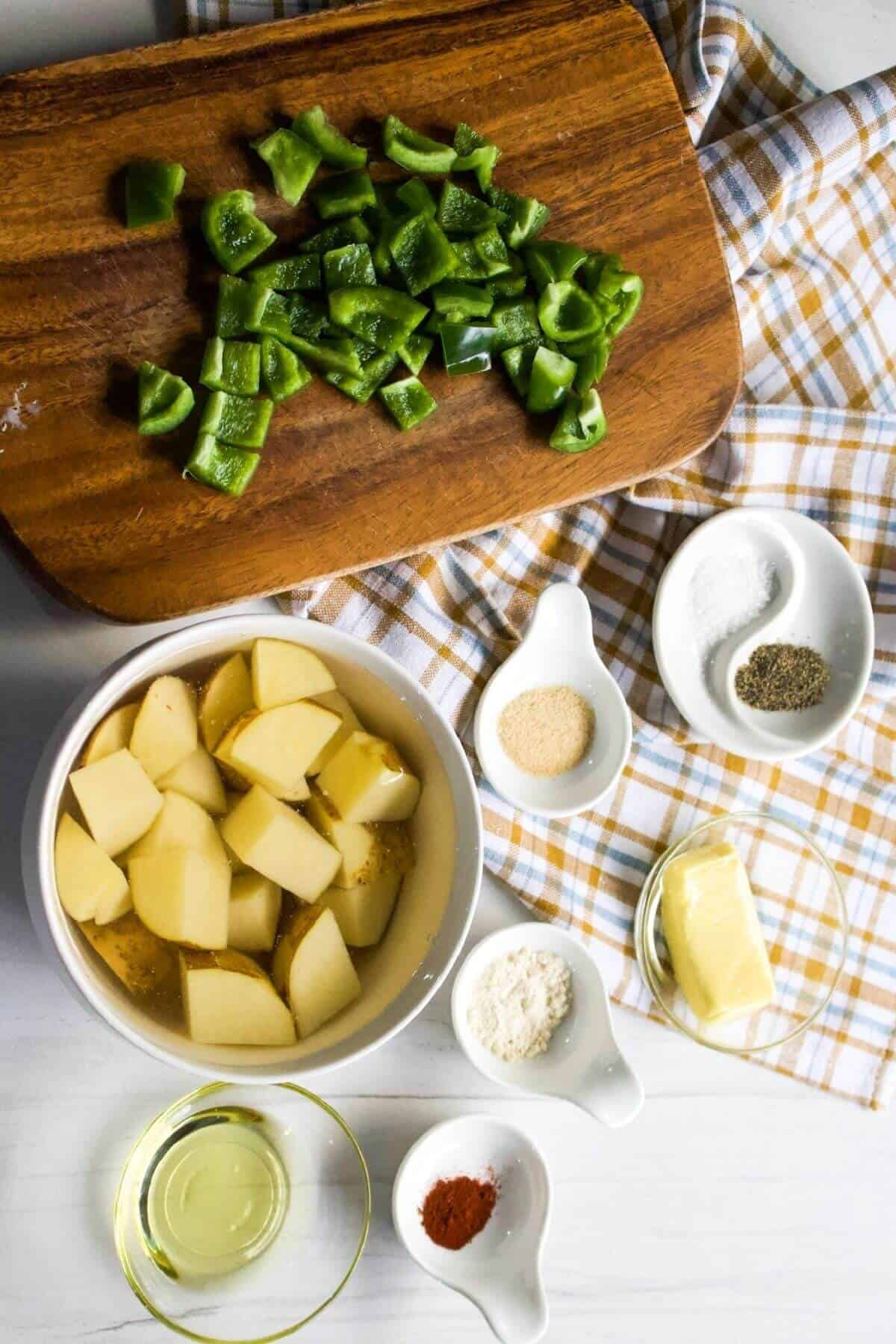 Prepared ingredients for air-fried potatoes.
