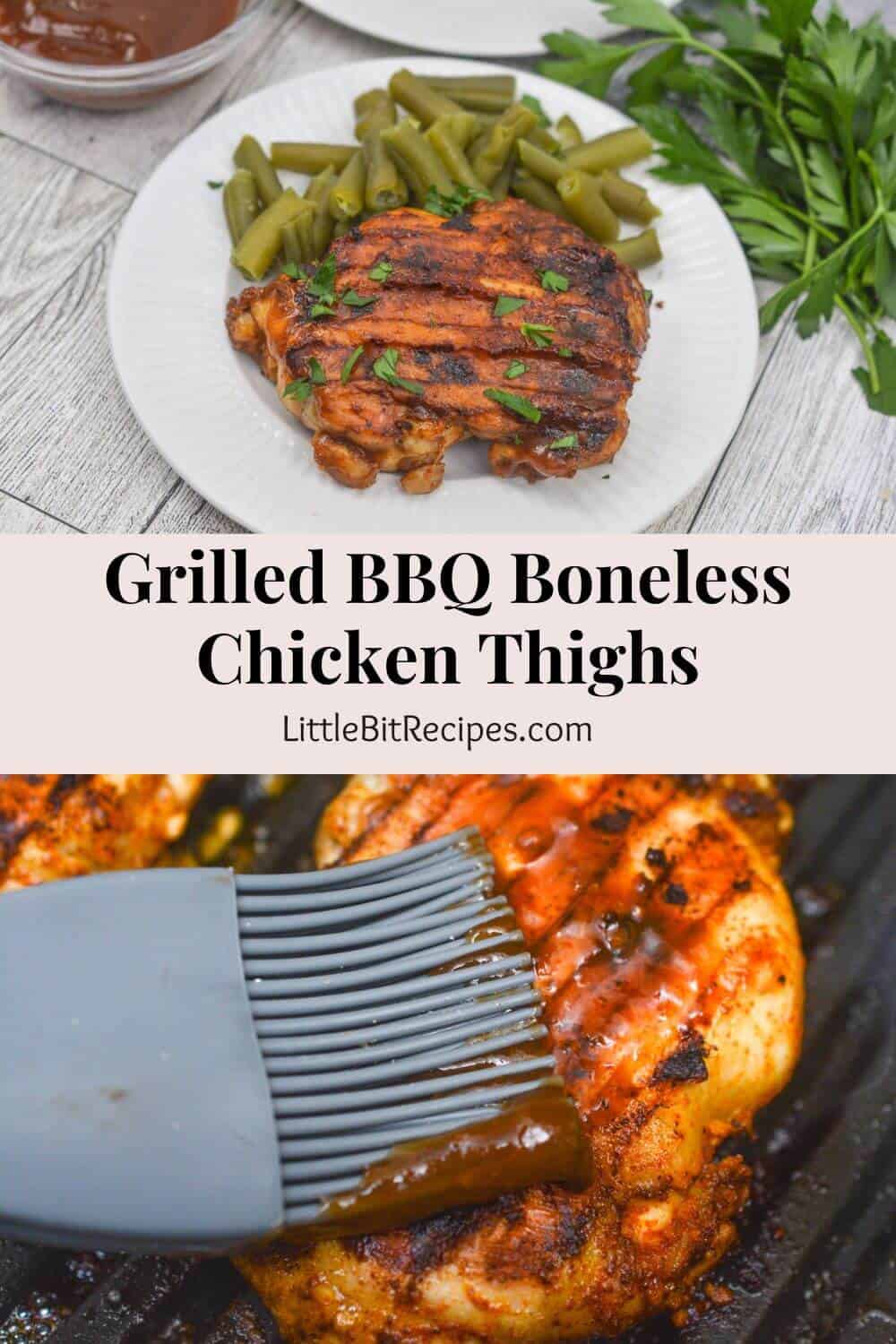 BBQ boneless chicken with text.
