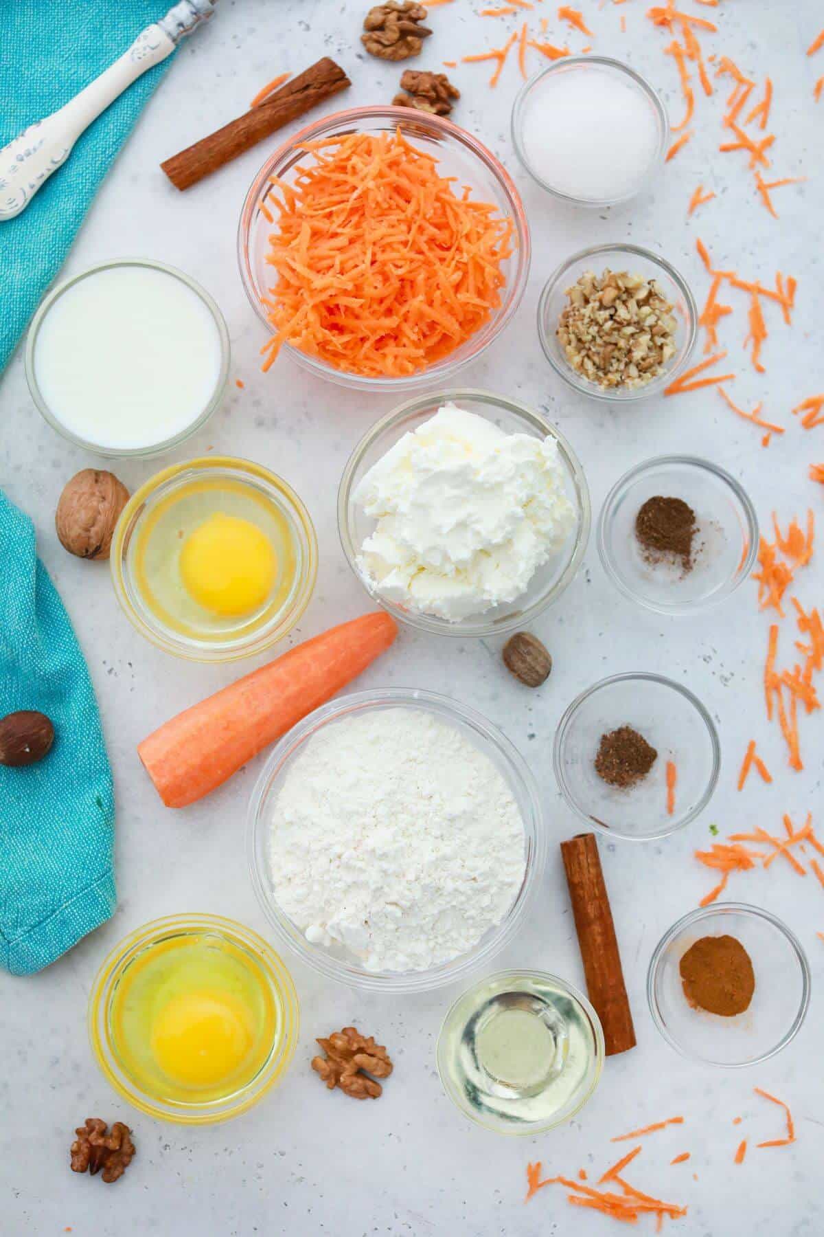 Ingredients for carrot mug cake.
