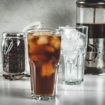 Cold brew coffee in glass with ice.