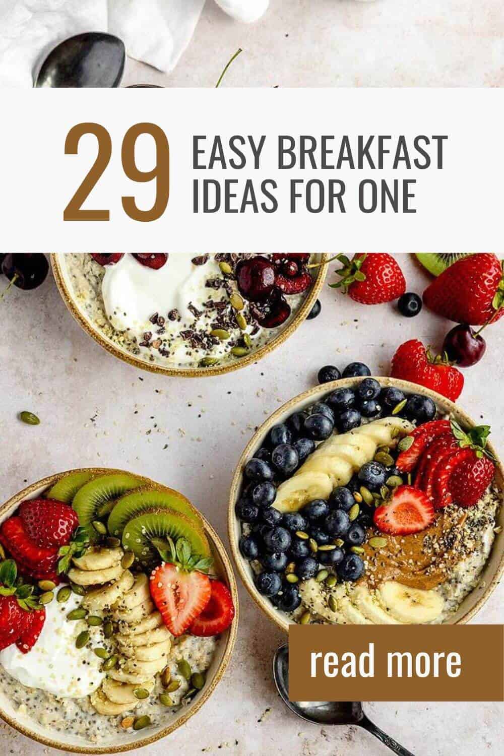 Easy breakfast ideas for one with text.