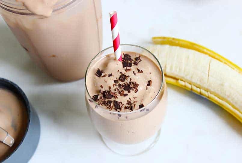 Healthy chocolate and banana protein shake.