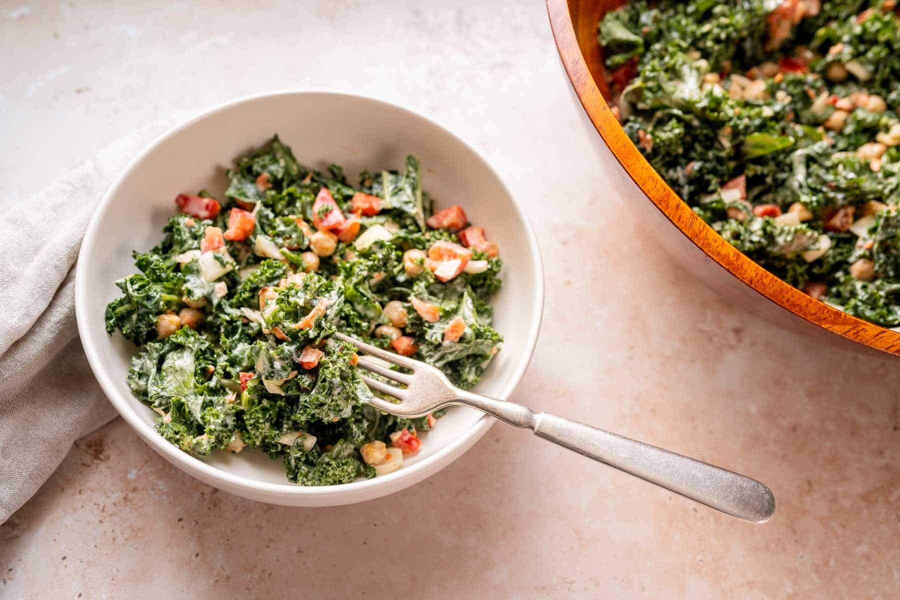 Kale chickpea salad with tahini dresssing.