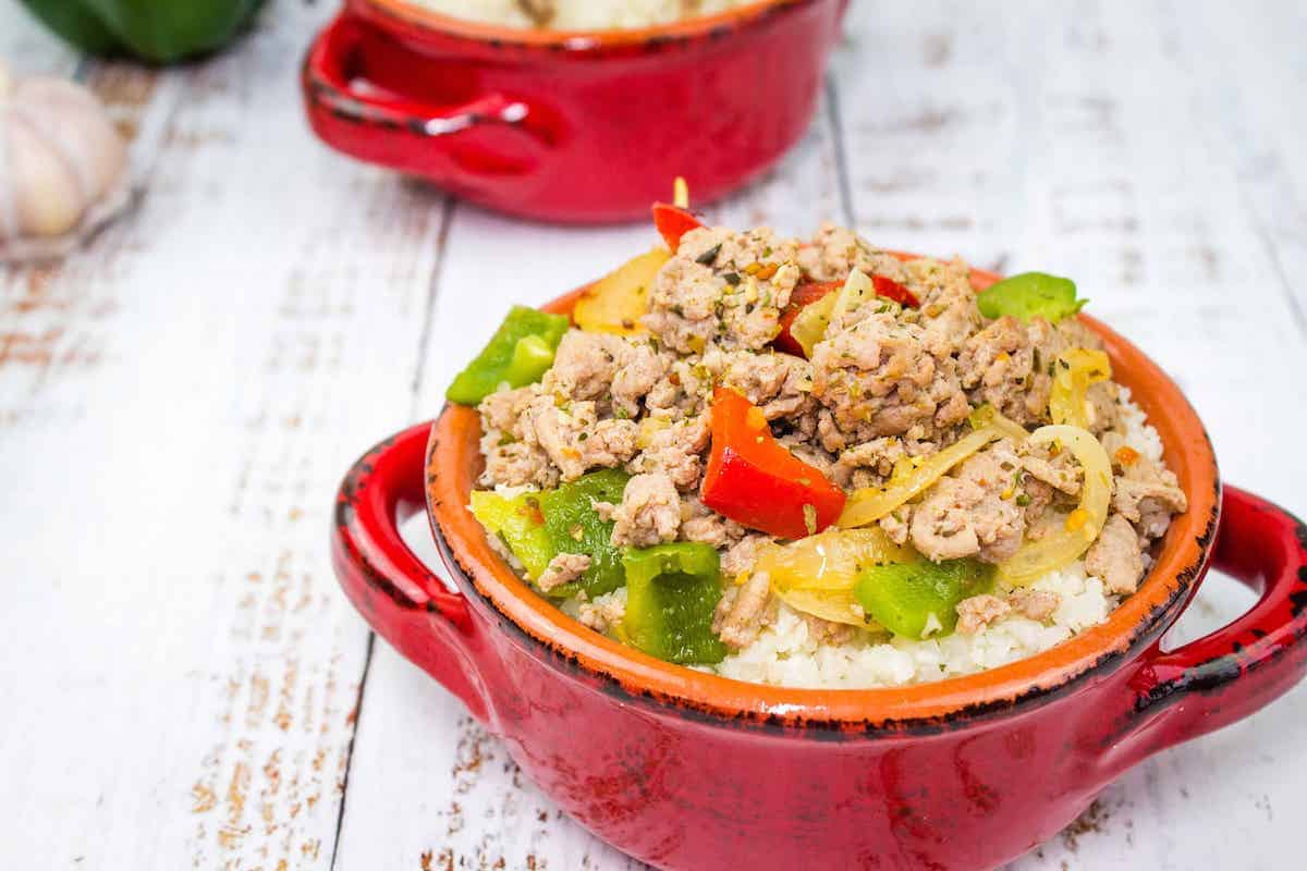 Ground turkey with peppers.