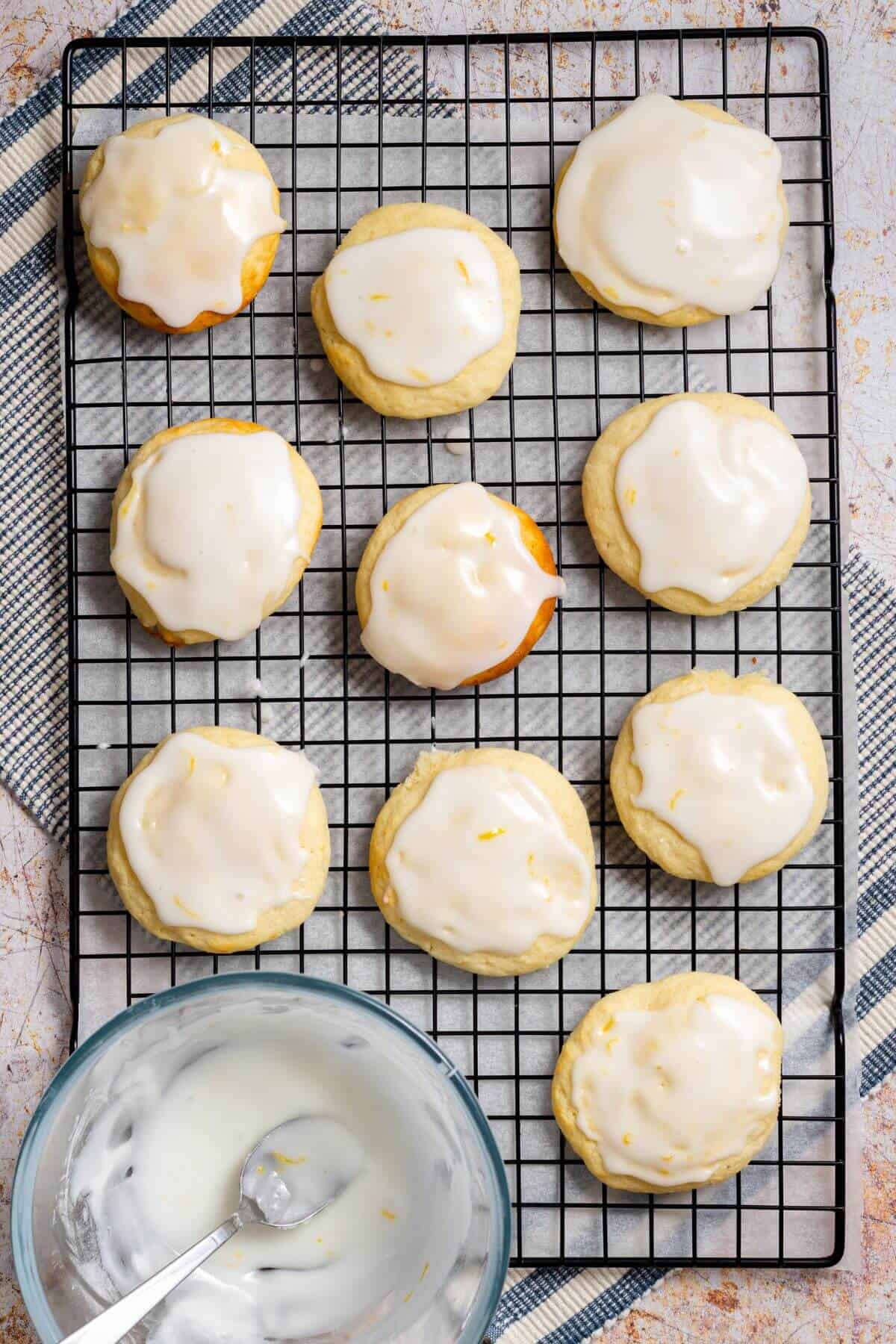 Cookies iced with lemon glaze.