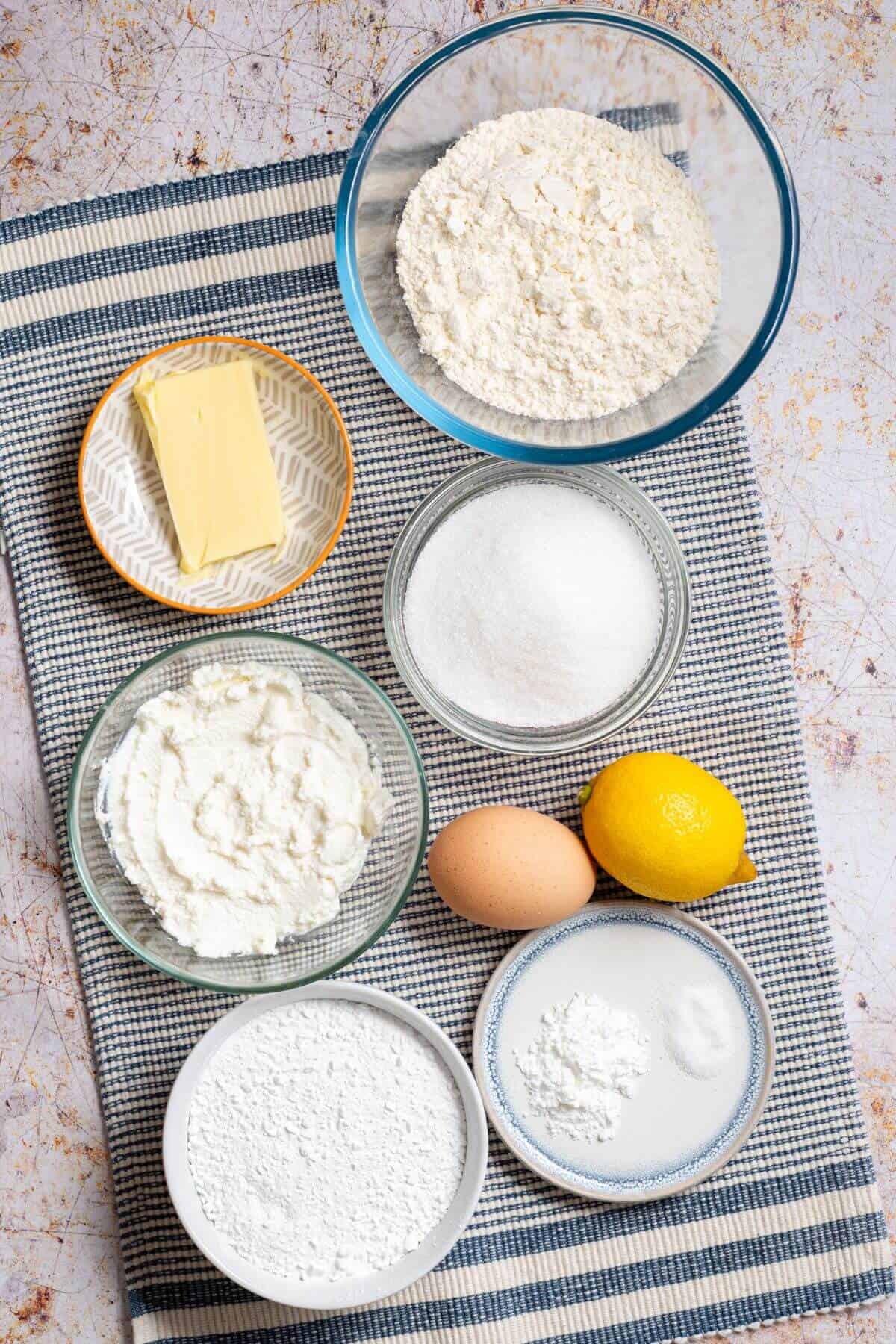 Ingredients for lemon ricotta cookies recipe.