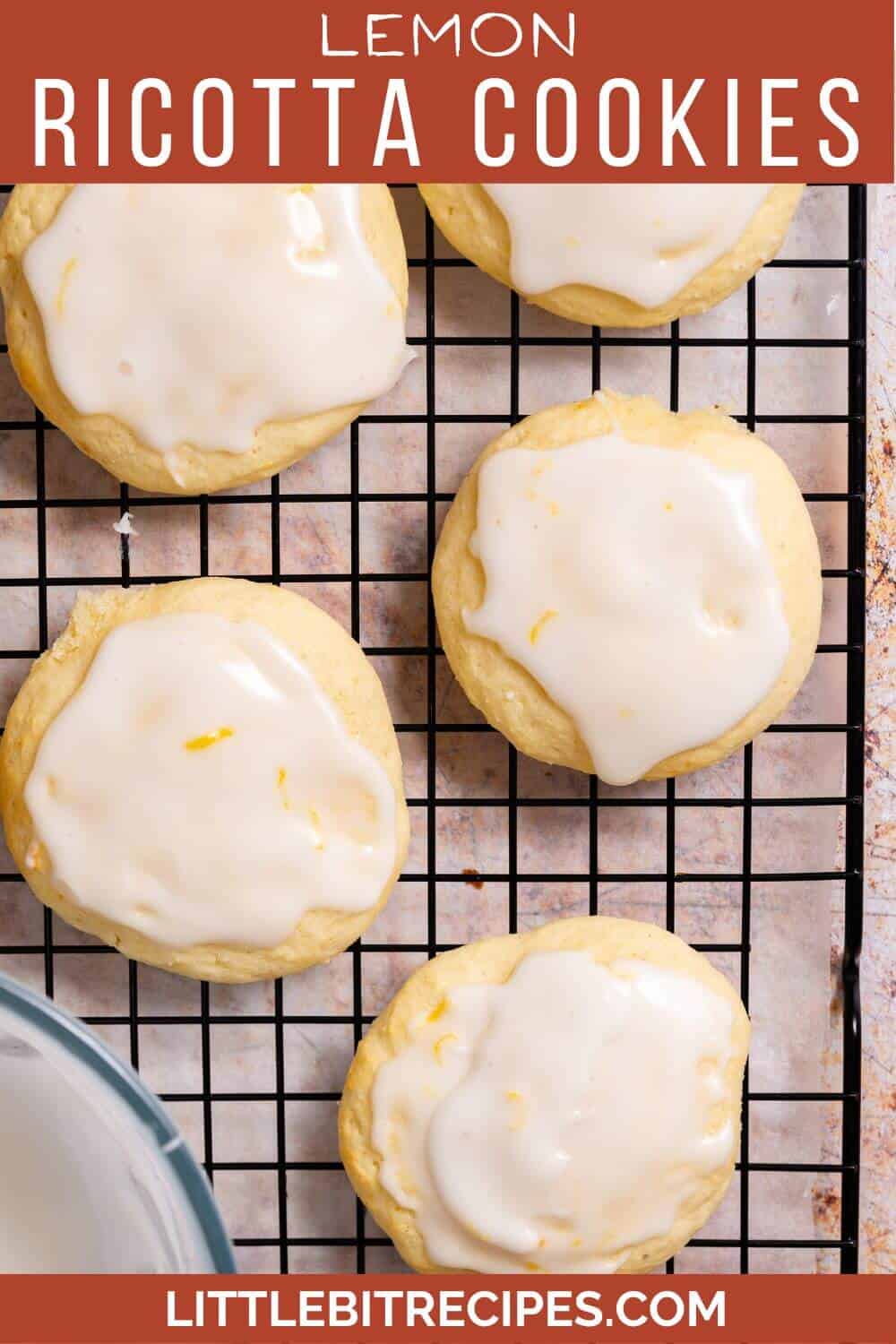 Lemon ricotta cookies with text on image.