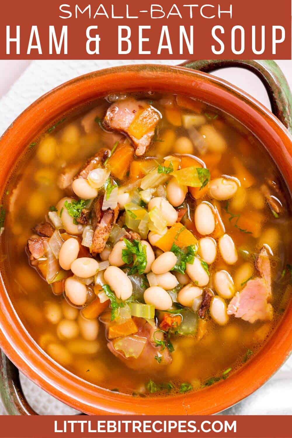 Navy bean and ham soup with text on top.