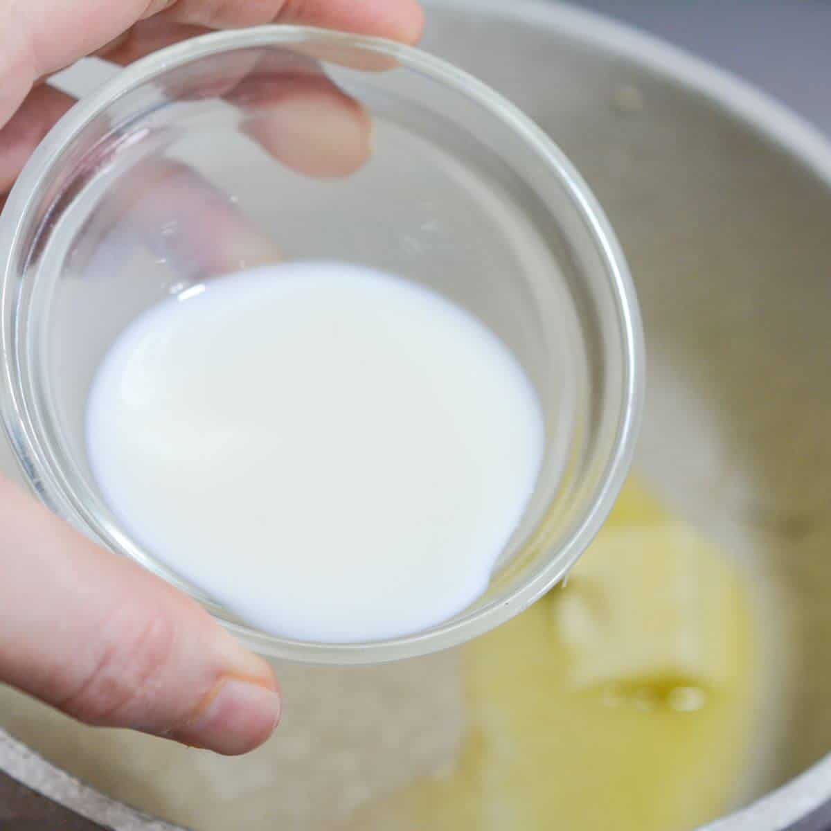 add milk to butter.