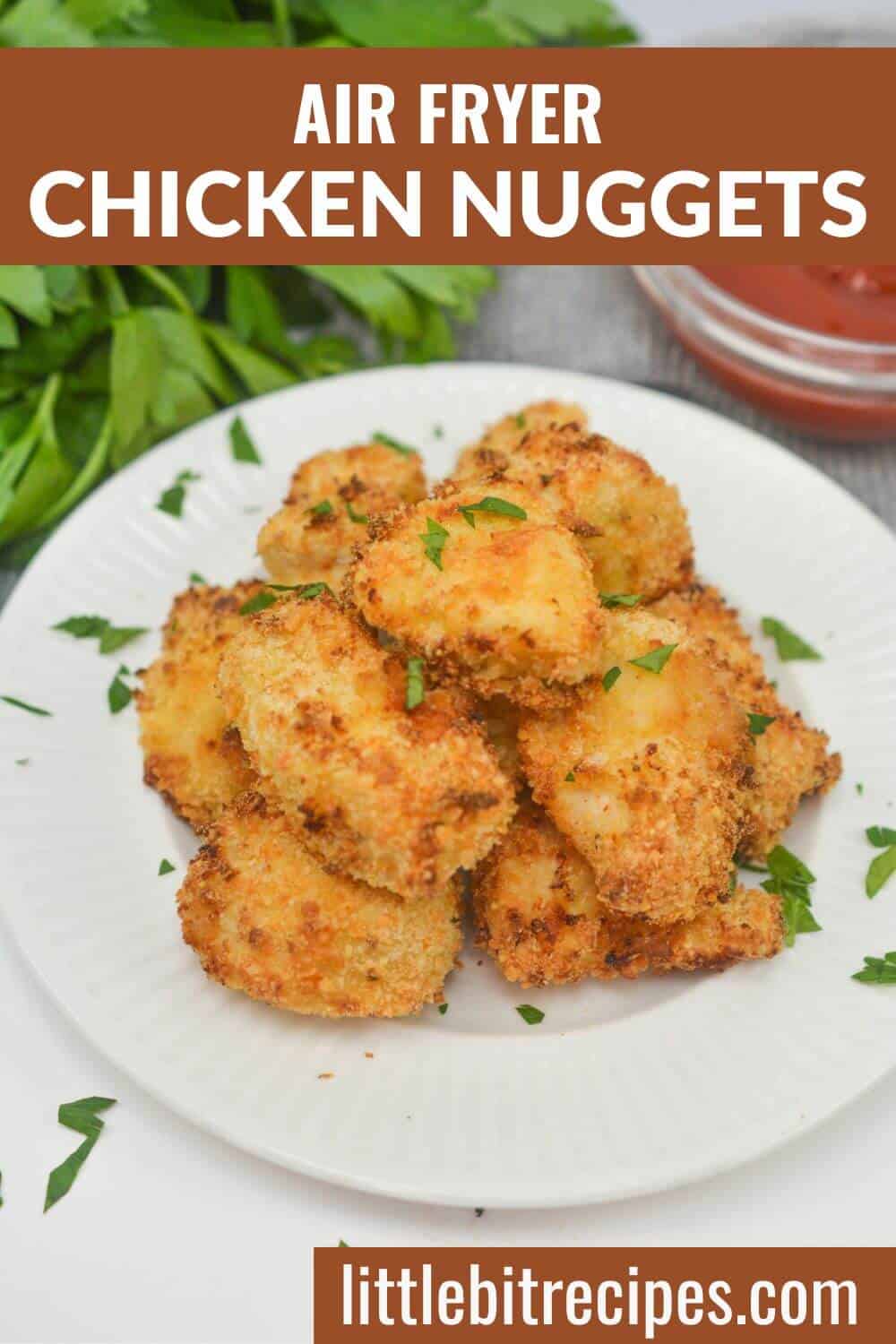Air fryer chicken nuggets with text.