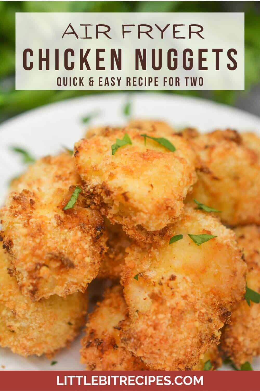 Air fryer chicken nuggets with text.