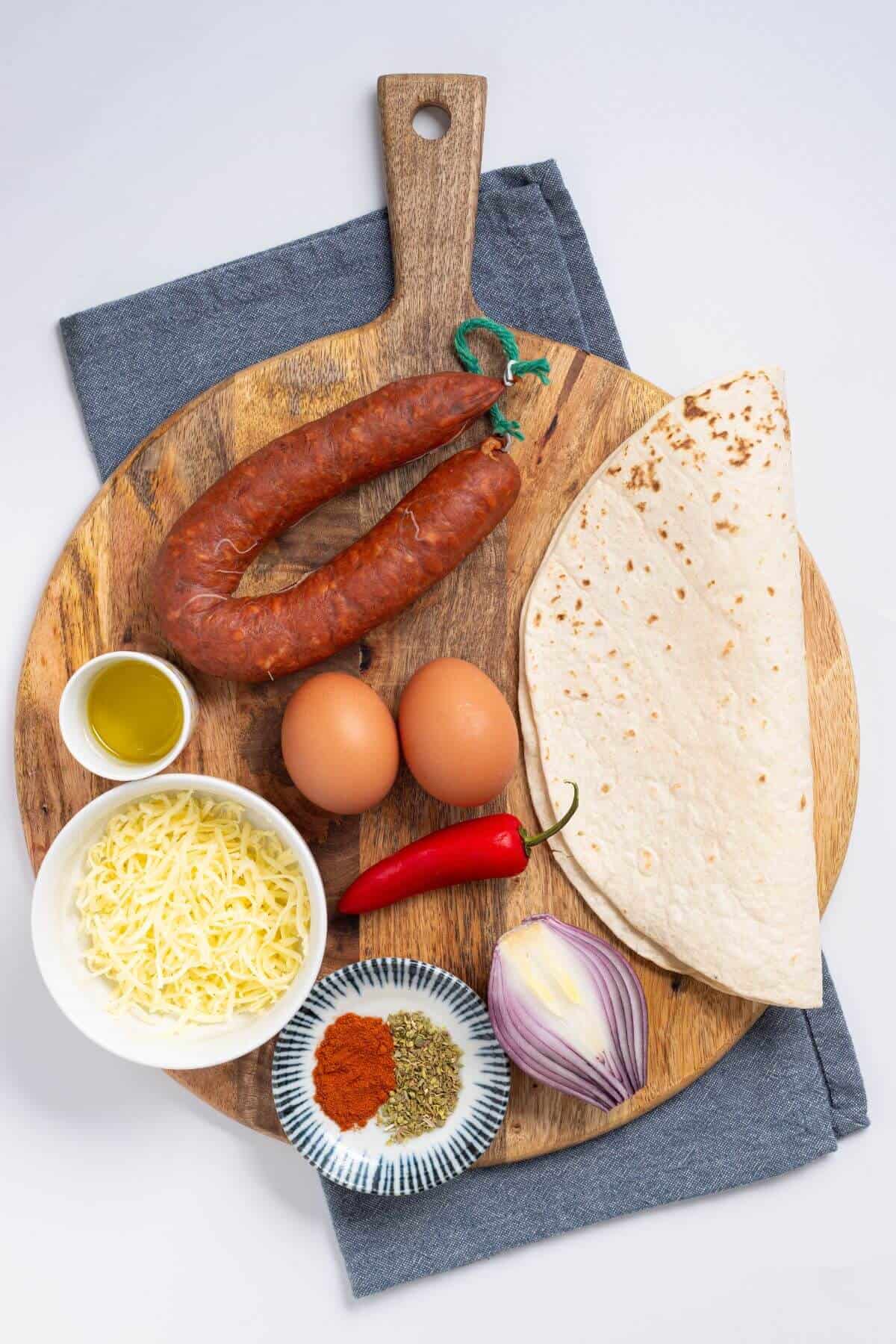 Ingredients used for breakfast chorizo burrito.