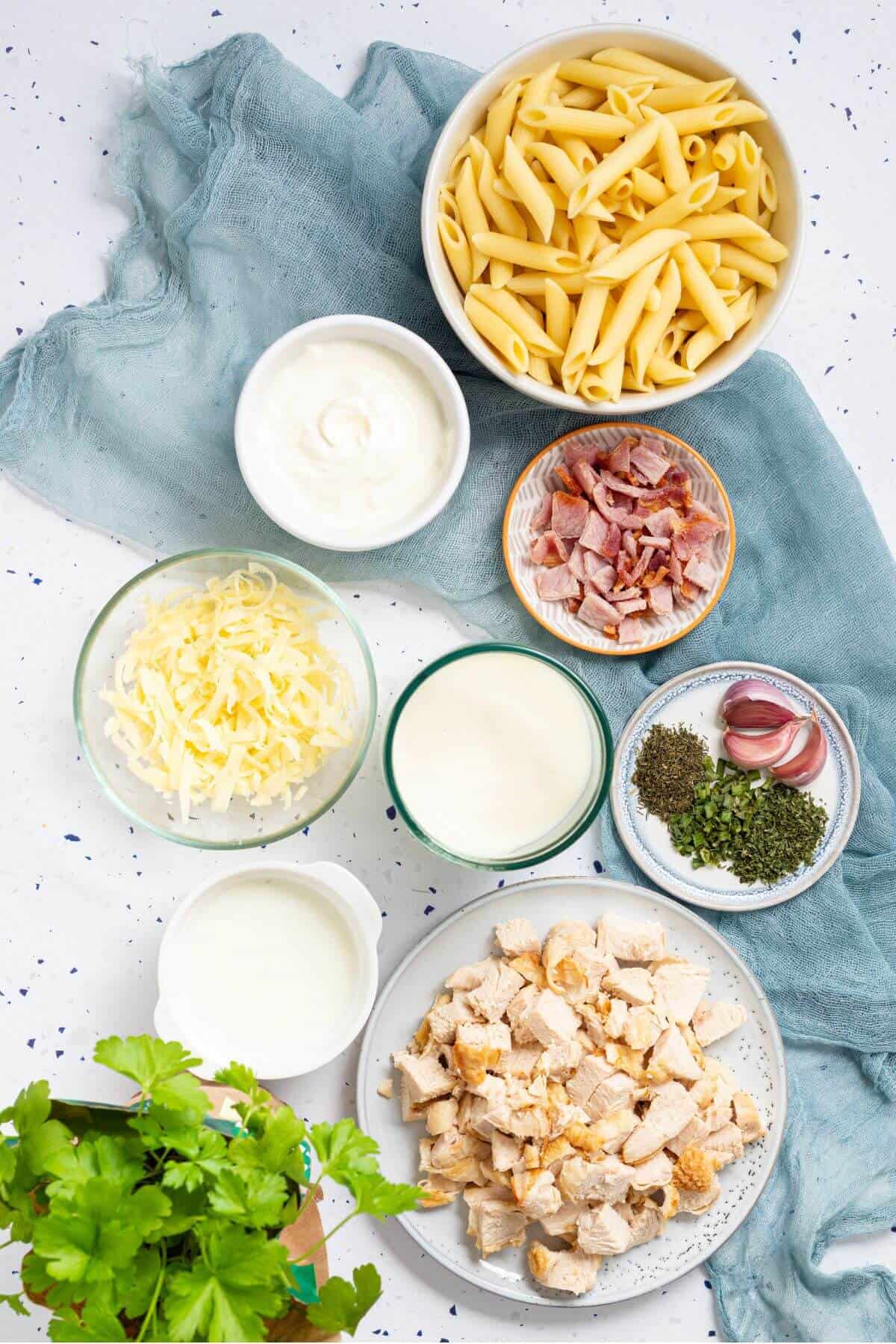 Ingredients for chicken bacon ranch casserole.