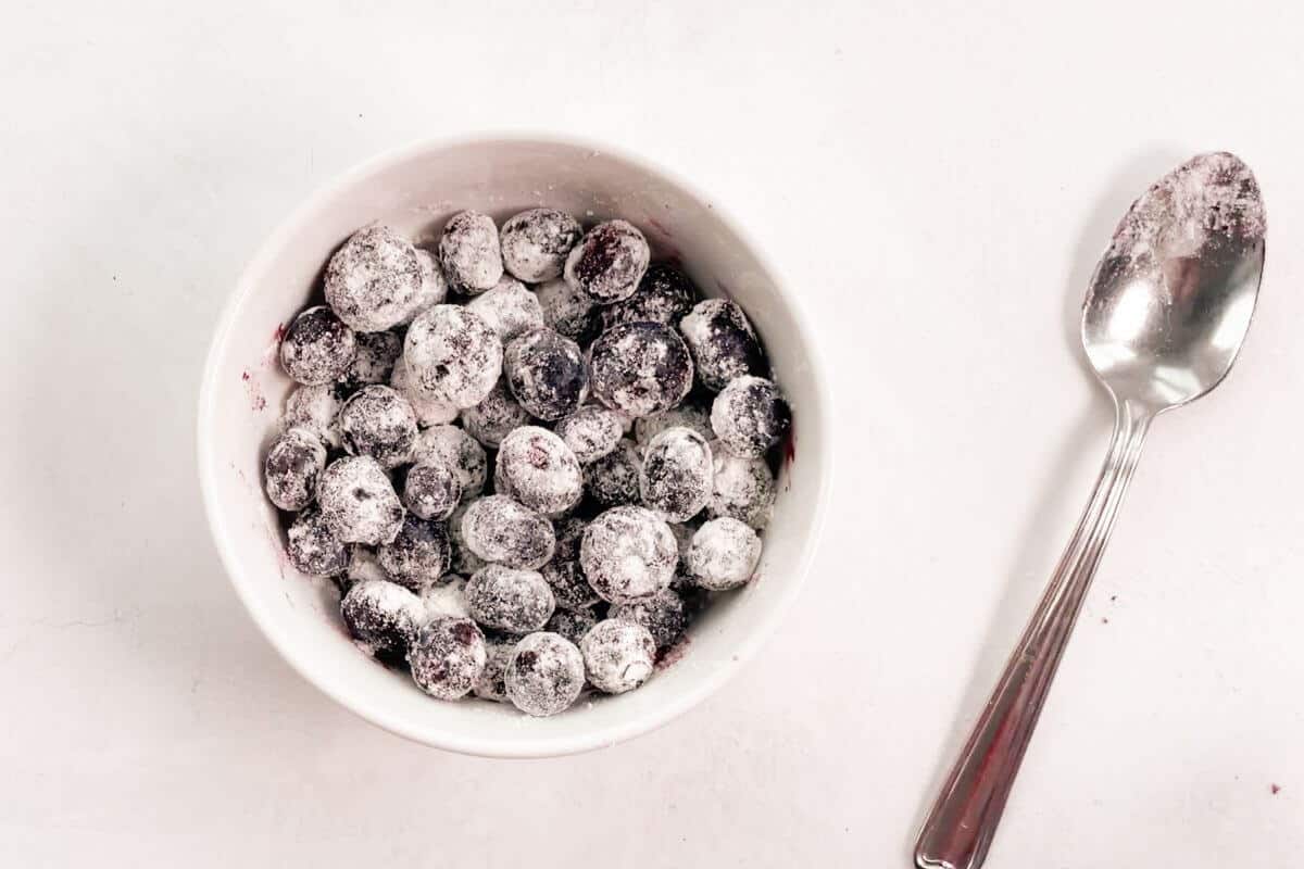 Flour coated blueberries.