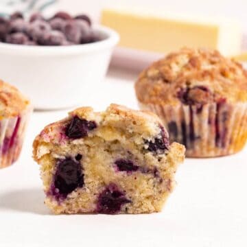 Closeup of small-batch blueberry muffins.