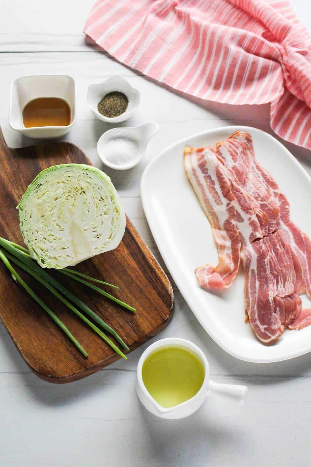 Ingredients for bacon wrapped air fryer cabbage wedges.